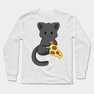 Black Cat with Pizza Long Sleeve T-Shirt